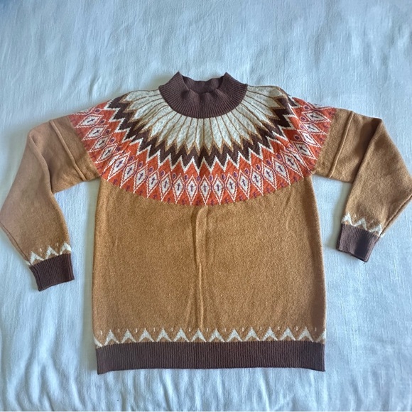 Fair Isle Sweater ASO Sydney Sweeney Alternative Womens M Mock NWT Fall Nordic - Picture 1 of 9